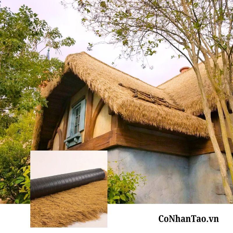 Cỏ rơm nhân tạo trang trí lợp mái