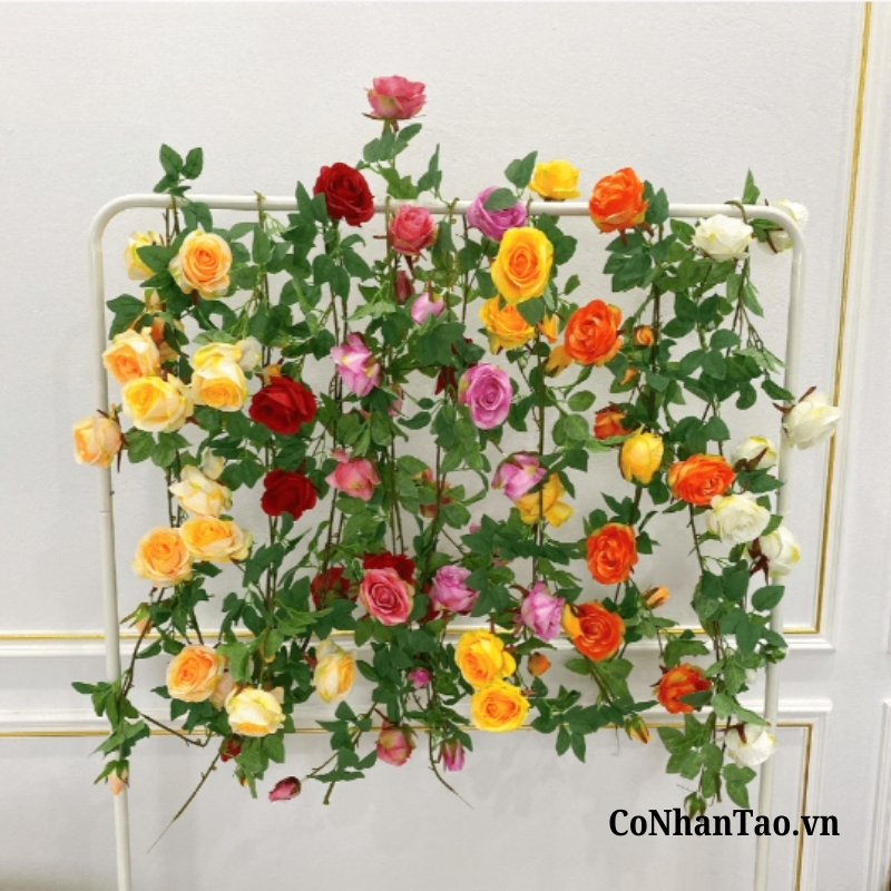 Dây Leo Hoa Giả - Dây Leo Hoa Hồng 7 Bông 7 Nụ 200 Cm