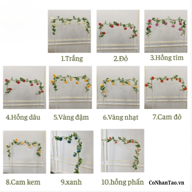 Dây Leo Hoa Giả - Dây Leo Hoa Hồng 7 Bông 7 Nụ 200 Cm